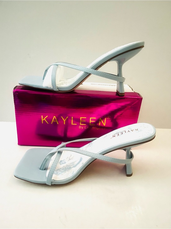 KAYLEEN By Los Angeles Shoes - Kayleen by Los Angeles Light Blue Strappy Kitten Heel Sandals